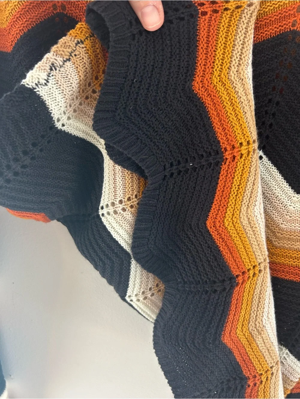 FCT With Love Boho Chevron Striped Knit Sweater Rust Mustard Black L